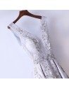 Silver V-neck Long Satin Prom Party Dress Sleeveless - MYX18030