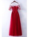 Burgundy Beaded Lace Long Party Dress With Illusion Neckline - MYX18035