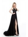 Tight Black Long Prom Dress With Slit And Sparkly Beading Top - AKE18137