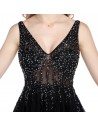 Tight Black Long Prom Dress With Slit And Sparkly Beading Top - AKE18137