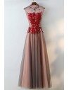 Unique High Neck Black Tulle And Red Lace Prom Dress Sleeveless - MYX18036