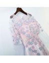 Cute Pink Long Prom Party Dress With Flowers Sleeves For Juniors - MYX18037
