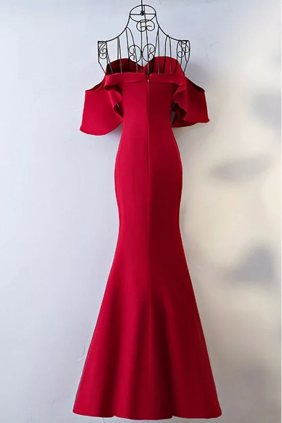 Tailor-made Burgundy Mermaid Long Formal Dress Off Shoulder - $119.9808  #MYX18038 - SheProm.com
