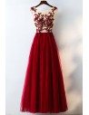 Formal Red Sequined Tulle Prom Dress Long With Lace - MYX18040