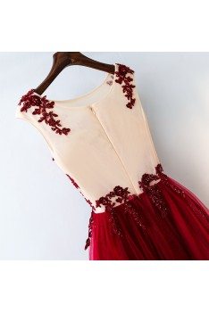 Formal Red Sequined Tulle Prom Dress Long With Lace - MYX18040