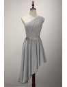 Bling-bling Short Silver Prom Dress In One Shoulder Asymmetrical Length - AKE18132