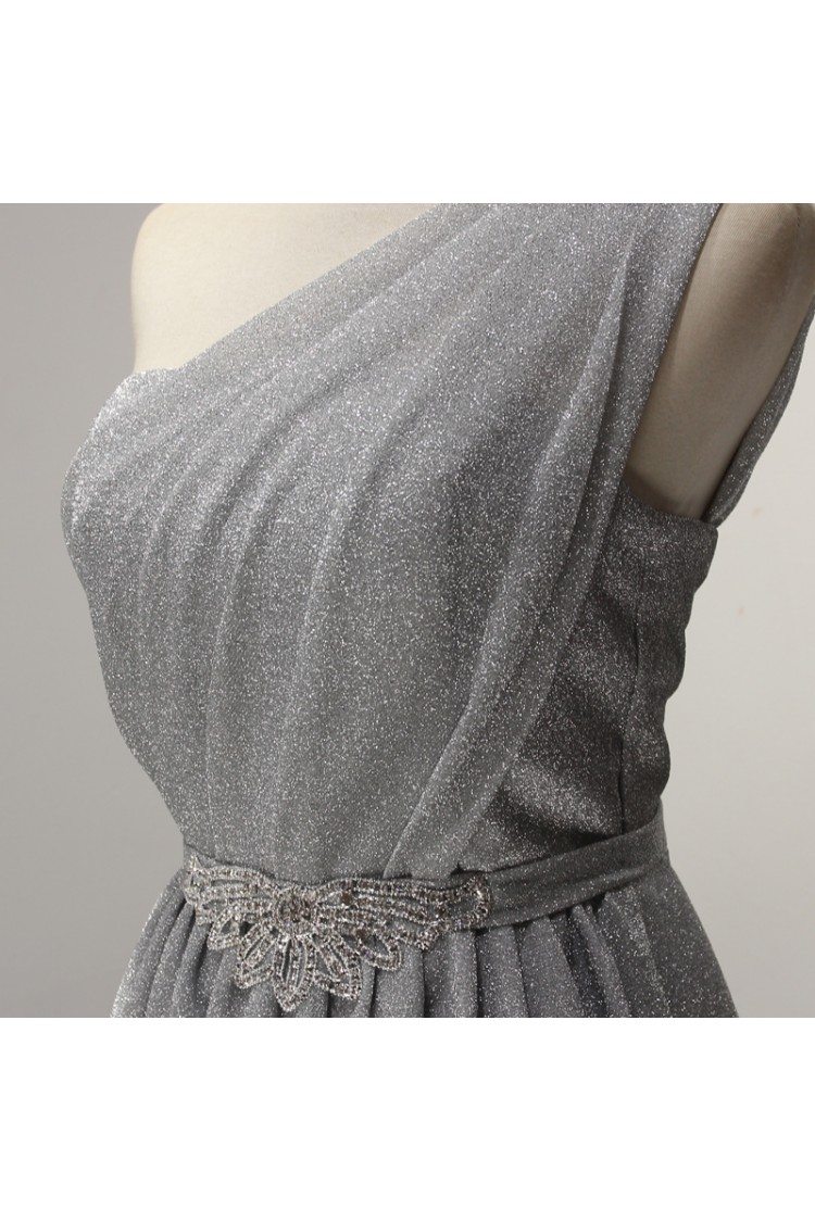 Bling-bling Short Silver Prom Dress In One Shoulder Asymmetrical Length ...