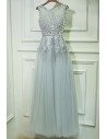 Gorgeous Grey Lace Tulle Prom Dress Long Sleeveless - MYX18046