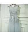 Gorgeous Grey Lace Tulle Prom Dress Long Sleeveless - MYX18046