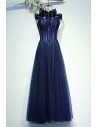 Vintage Chic Navy Blue Corset Prom Dress Long Halter - MYX18048