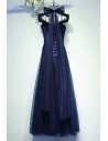 Vintage Chic Navy Blue Corset Prom Dress Long Halter - MYX18048