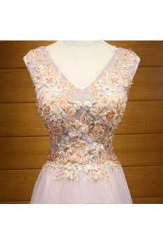 Different Pink Tulle Prom Dress Long With Applique For Women - AKE18130