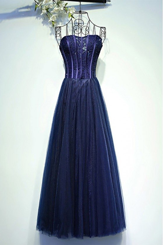 Vintage Chic Navy Blue Corset Prom Dress Long Halter - $118 #MYX18048 ...