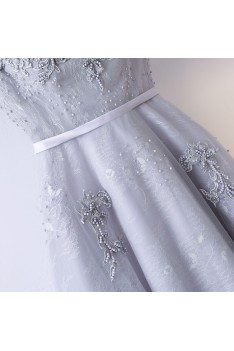 Special A Line Grey Long Prom Dress With Short Sleeves - MYX18052