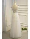 Pretty White Lace A Line Prom Party Dress With Open Back - MYX18054