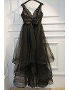 Super Cute Long Black Prom Dress V-neck With Tiered Tulle - MYX18057