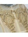Luxury Long Gold Embroidery Prom Formal Dress With Long Sleeves - MYX18058