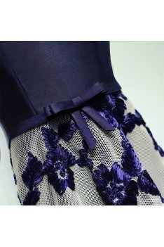Chic Navy Blue Long Formal Party Dress With Applique Lace - MYX18060