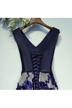 Chic Navy Blue Long Formal Party Dress With Applique Lace - MYX18060