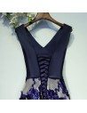 Chic Navy Blue Long Formal Party Dress With Applique Lace - MYX18060