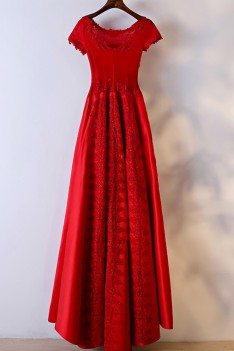 Modest Red Short Sleeve Formal Party Dress For Weddings - MYX18064