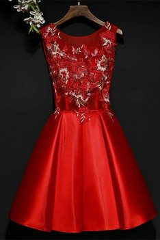 Little Red Short A Line Lace Party Dress For Weddings - MYX18065