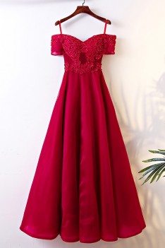 Burgundy Long Off Shoulder Formal Party Dress With Straps - MYX18070