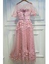 Unique Pink Applique Lace Party Dress With Illusion Neckline - MYX18071