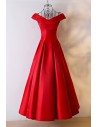 Simple Red Satin Ballgown Formal Dress With Off Shoulder - MYX18072