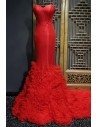 Fitted Red Mermaid Long Formal Dress With Train - MYX18073