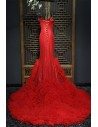Fitted Red Mermaid Long Formal Dress With Train - MYX18073