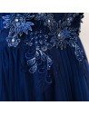 Long Navy Blue Tulle Prom Dress With Embroidery Sleeveless - MYX18074
