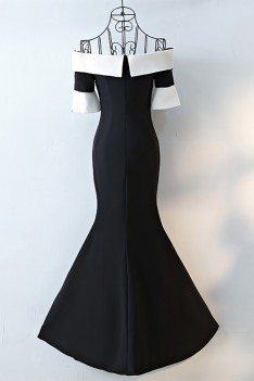 Chic Black And White Off Shoulder Prom Dress Long Fitted Mermaid - MYX18075