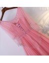 Special Beaded Pink Bling Long Formal Dress With Cape Sleeves - MYX18080
