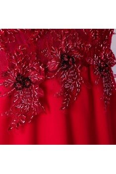V-neck Tight Burgundy Mermaid Formal Dress With Short Sleeves - MYX18081