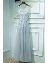Grey A Line Lace Cheap Prom Dress Long Sleeveless - MYX18084