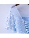 Beautiful Cap Sleeve Blue Prom Dress Long With Tulle - MYX18087