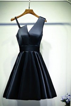 Little Black Chic Short Satin Cocktail Party Dress A Line - MYX18090