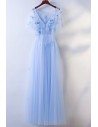 Cute Blue Flowy Long Cheap Prom Dress With Butterflies - MYX18091