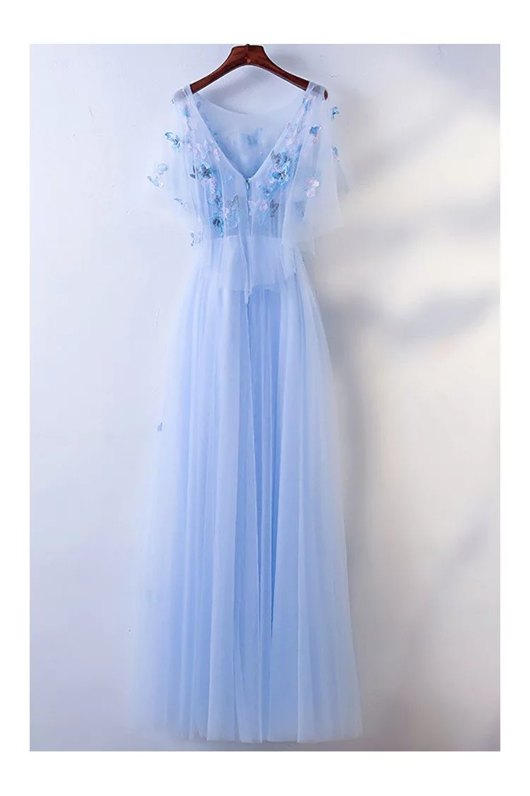 Cute Blue Flowy Long Cheap Prom Dress ...