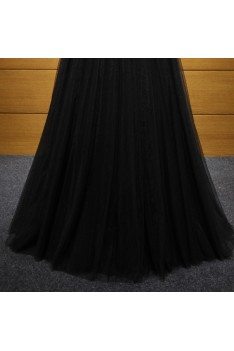 Backless Long Black Prom Dress With Gold Lace Beading Top - AKE18124