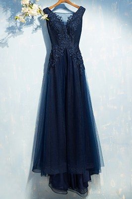 Gorgeous Navy Blue Long Prom Dress Cheap With Sequin Lace - MYX18092