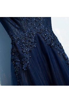 Gorgeous Navy Blue Long Prom Dress Cheap With Sequin Lace - MYX18092