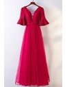 Burgundy A Line Long Formal Party Dress With Butterfly Sleeves - MYX18093