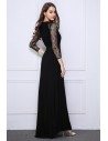 Black Lace Long Sheer Sleeve Slit Prom Dress - CK520