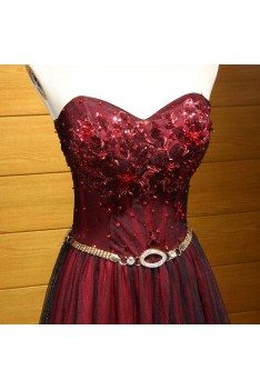 Black And Burgundy Long Formal Dress Tulle With Beaidng For Women - AKE18121