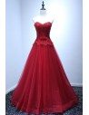Burgundy Ball Gown Prom Dress Long Tulle With Lace Beading Top - AKE18120