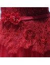 Burgundy Ball Gown Prom Dress Long Tulle With Lace Beading Top - AKE18120