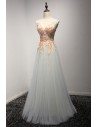 Long Tulle Grey Formal Dress With Different Floral Beading Bodice - AKE18119
