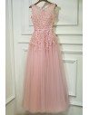 Gorgeous Pink Tulle Prom Dress Long With Lace Sleeveless - MYX18104